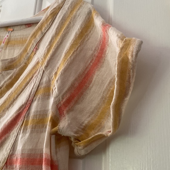 Free People Mini Robe Claire Dress Small NWOT Cream, Coral, Yellow strip… - Picture 3 of 8